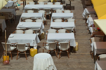 empty cafe tables top view