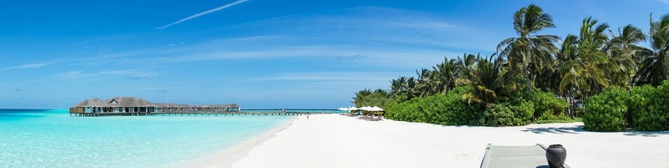 tropical paradise beach with white sand, Madives.