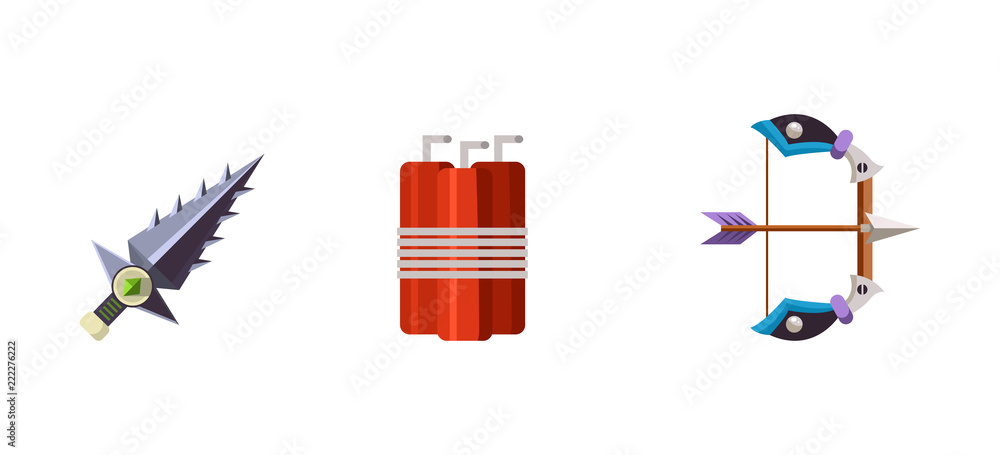 Poster game assets collection for user interface, element for computer or mobile games vector illustration