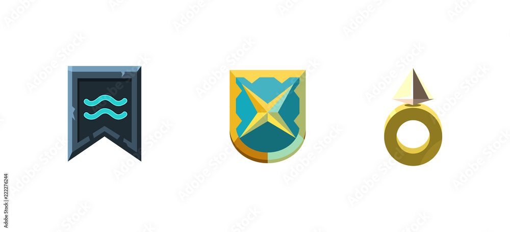 Aufkleber game assets collection, user interface for computer or mobile games vector illustration