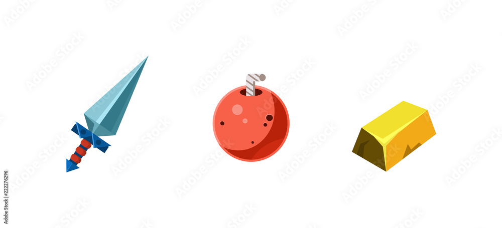 Poster game assets collection, element for mobile game user interface gui vector illustration
