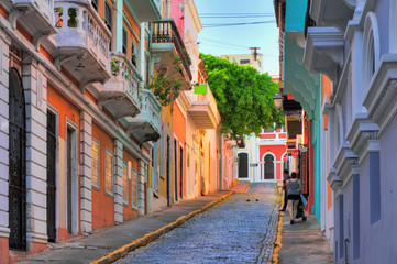 Beautiful typical traditional vibrant street in San Juan, Puerto Rico - 222280451