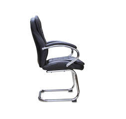 The profile view of office chair from black leather. Isolated