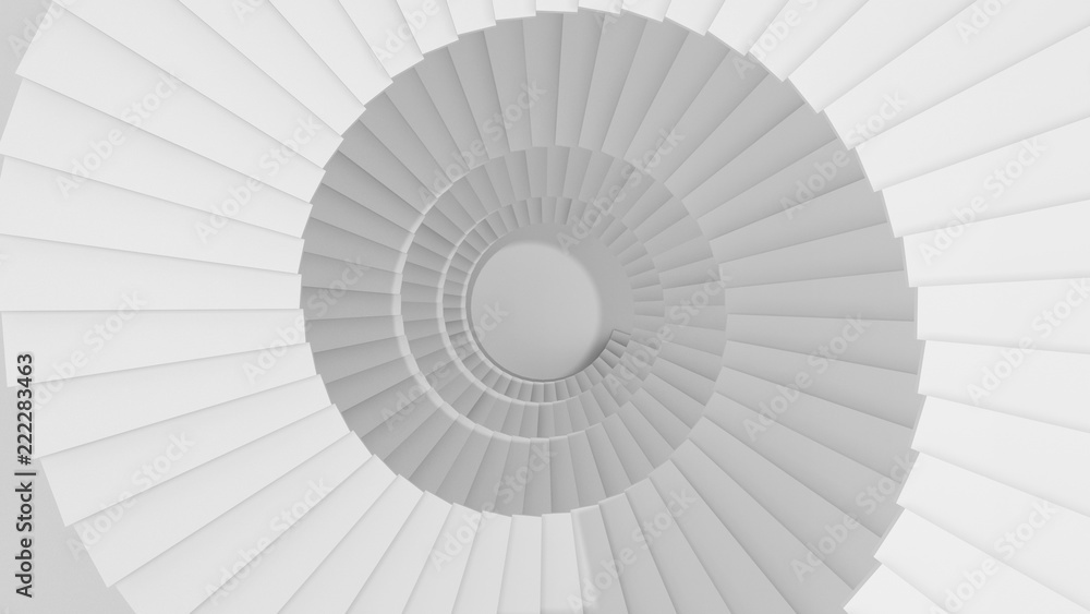 Poster structure of white spiral staircase or tunnel in digital data technology concept. 3d abstract illust