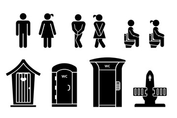 Set of toilet signs. WC icons. Toilet labels. Restroom Signs Illustration. - obrazy, fototapety, plakaty