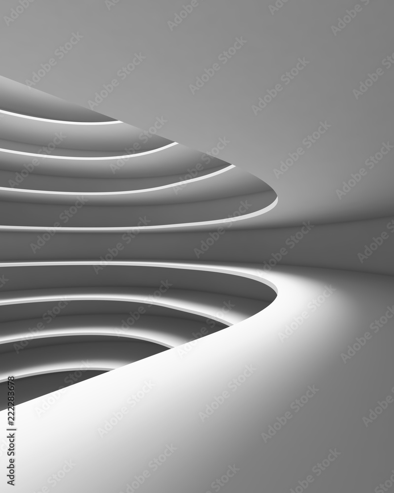 Poster structure of futuristic empty curve room. interior design on white background. sci-fi digital techno