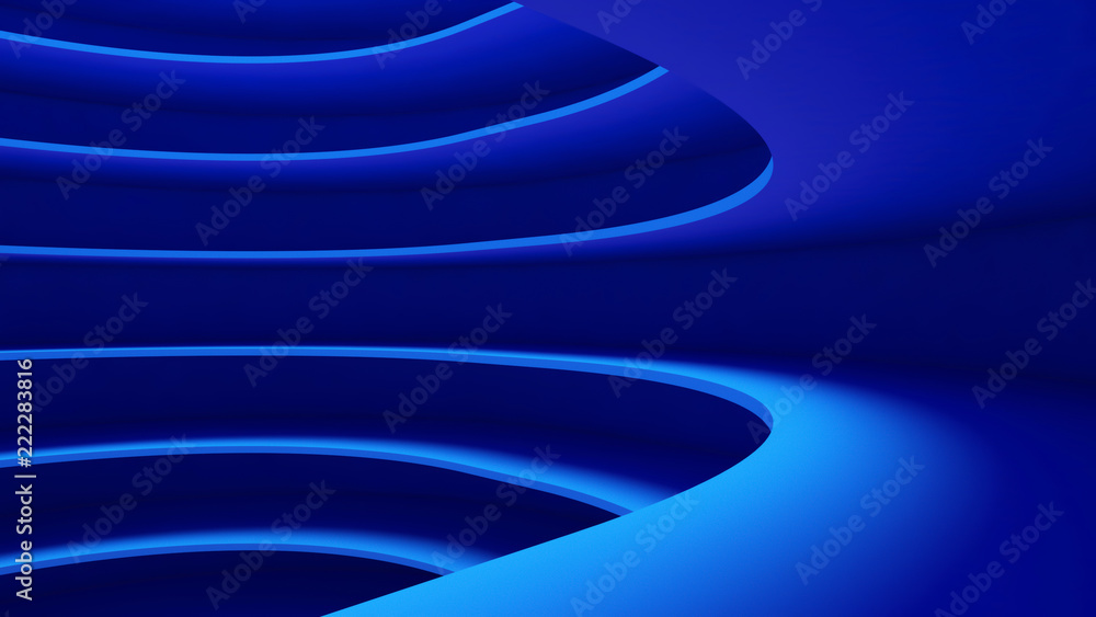 Aufkleber structure of futuristic empty curve room. interior design on blue background. sci-fi digital technol