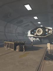 Future Space Station Loading Bay - science fiction illustration © Algol