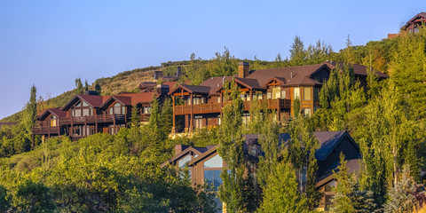 Beautiful homes in sunset light Park City pano © Jason