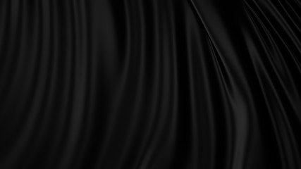 Fototapeta premium Black luxury cloth abstract background. Dark liquid wave or black wavy folds silk or satin background. Elegant wallpaper