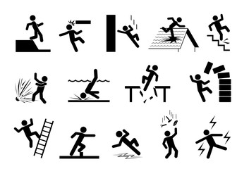 Slippery icons. Set of safety signs. Caution signs. Collection of warning signs. Signs of danger. Signs of alerts.