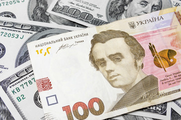 Ukrainian hryvnia, dollar, money close-up. Banknotes the concept of economy.