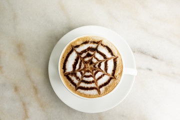 top view of  coffee on white marble desk