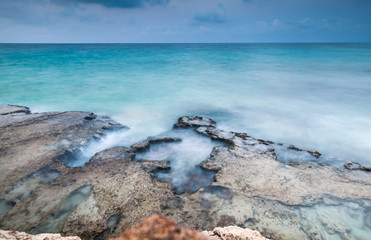 Sea rocky coast. Long exposure photo