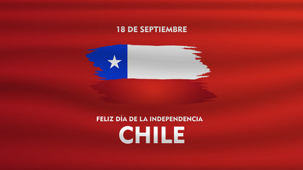 18 septiembre Chile FELIZ DÍA DE LA INDEPENDENCIA Celebration Card. English for Happy independence Day, Red and Blue flag stripe with star celebration brush style,