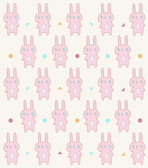 seamless doodle cute pink rabbit pattern with pastel color.