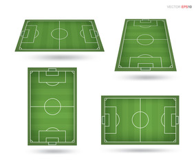 Set of soccer field or football field on white background. Perspective elements. Vector.