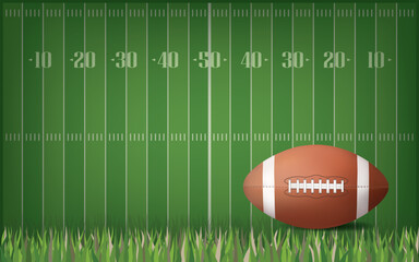 American football ball with green field pattern background. Vector. © Lifestyle Graphic