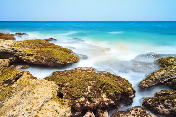Beautiful view of the rugged pacific coast of tropical island Puerto Rico in the Caribbean