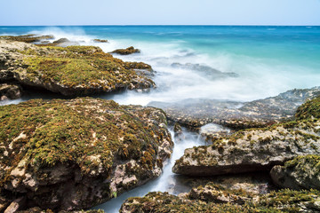 Fototapeta na wymiar Beautiful view of the rugged pacific coast of tropical island Puerto Rico in the Caribbean