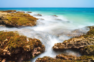 Beautiful view of the rugged pacific coast of tropical island Puerto Rico in the Caribbean