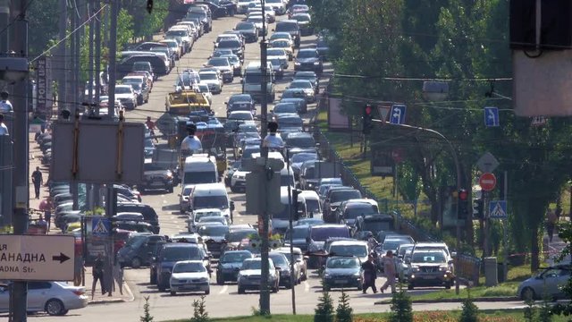 City car-loaded street in the city of Kiev, Ukraine, September 2018