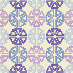 Seamless abstract geometric pattern. Mosaic texture. The shapes of hexagons. Brushwork. Hand hatching. Scribble texture. Textile rapport.