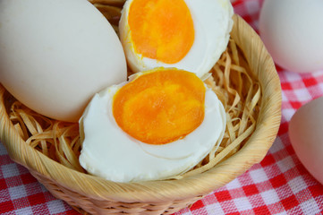 The preservation with salt of the egg menu.
Salted duck egg in basket.