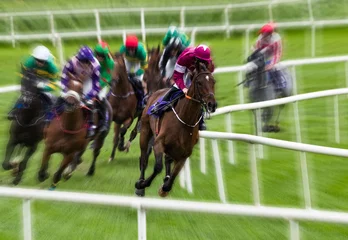 Vlies Fototapete Reiten Galloping horse race motion blur zoom effect