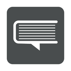 Icono plano comentario como libro en cuadrado gris