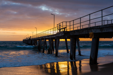 Fototapeta na wymiar Sunset over the Jetty at Port Noarlunga South Australia on 12th September 2018