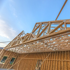 Canted upper roof area of new constructed building