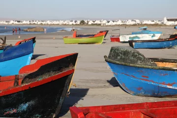 Rolgordijnen Colourful fishing boats on the beach at Paternoster, small fishing village with gourmet restaurants on the west coast of South Africa in the Western Cape.  © Lois GoBe