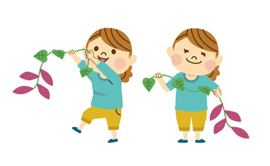 芋掘りをする女性