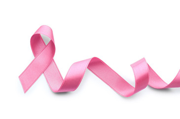 Pink ribbon on white background. Breast cancer concept