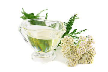 Yarrow (Achillea millefolium) Herbal Plant Essential Oil. Isolated on White Background. © Virtexie