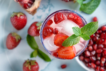 Fresh summer cocktail in glass on table, closeup
