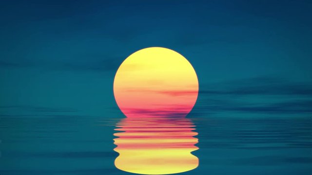Calm sea with sunset on blue background loopable
