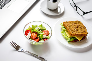 concept of lunch in officeat work top view