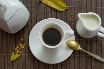 still life with black coffee on a dark background