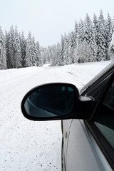 A slippery and dangerous mountain snowy road