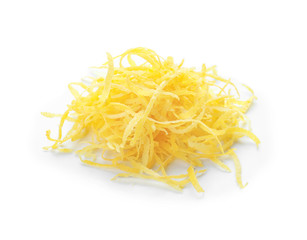 Fresh lemon zest on white background