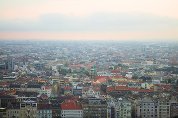 Foggy or misty morning over european city Budapest, Hungary.