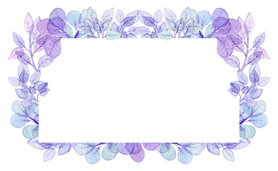 Herbal Frame with Watercolor Blue Foliage