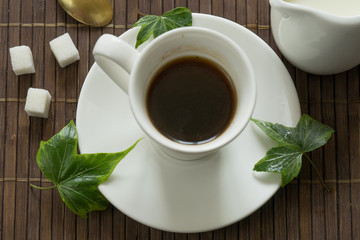still life with black coffee on a dark background