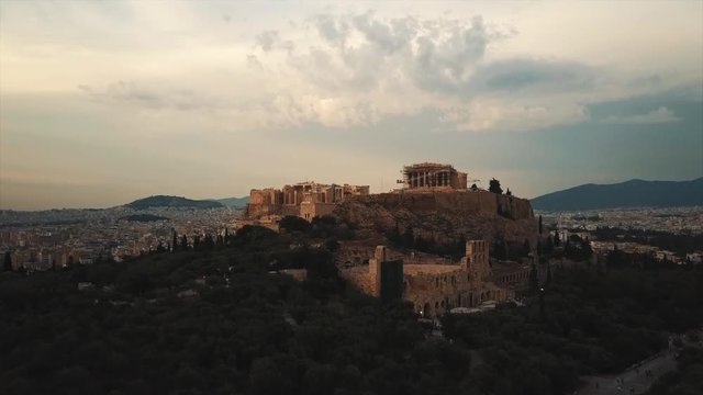 Temple Athens Acropolis and Parthenon in beautiful golden light