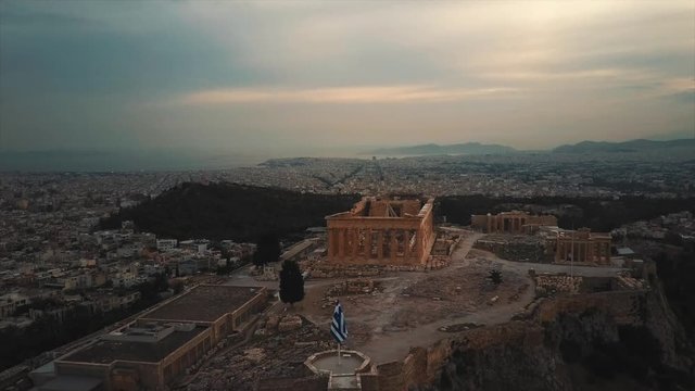 Temple Athens Acropolis and Parthenon in beautiful golden light