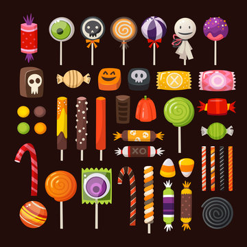 Set of Halloween sweets and candies. Vector icons