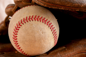 Sports Equipment old Baseball on wood background