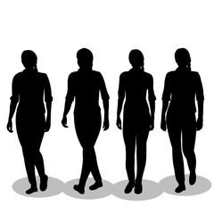 silhouette girl is walking, girlfriends
